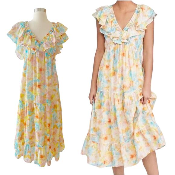 ROLLER RABBIT Ondine Dress Sandrio Floral Multicolor Pastels Cotton Silk Small - Picture 1 of 12